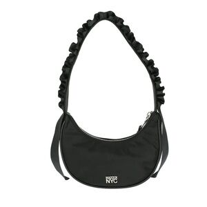 Madden NYC Women's Ruffled Ribbon Half Moon Nylon Handbag, Black NWT